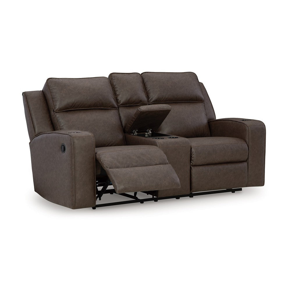 Ashley Livie Manual Recliner Loveseat, Console Brown Gray Faux Leather 77in