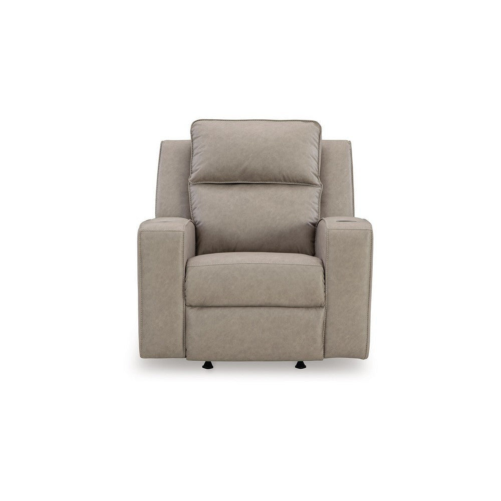 Ashley Livie Manual Rocker Recliner Chair Cupholder Beige Gray Faux Leather BM332165