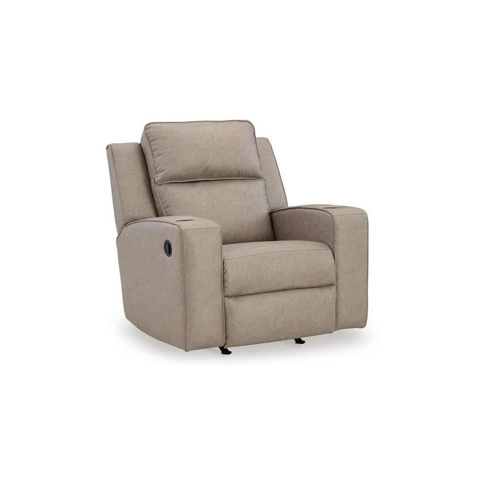 Ashley Livie Manual Rocker Recliner Chair Cupholder Beige Gray Faux Leather BM332165