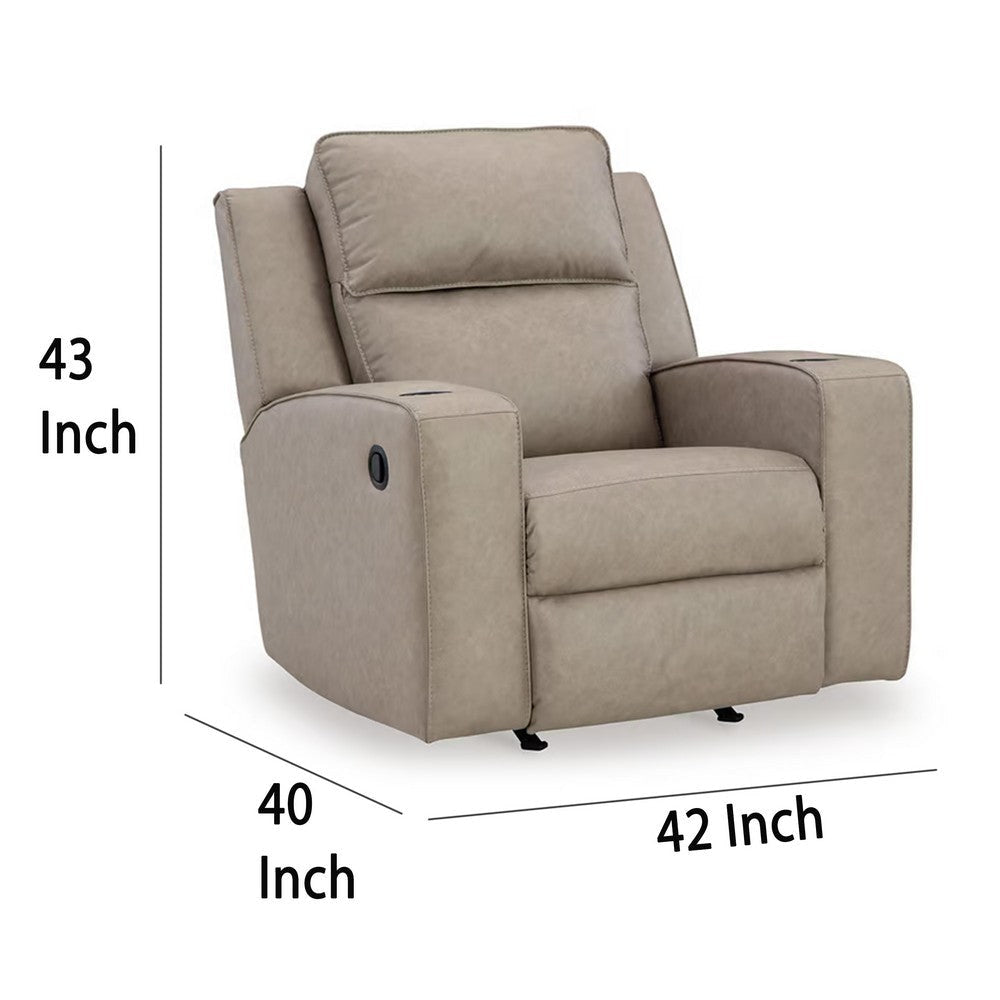 Ashley Livie Manual Rocker Recliner Chair Cupholder Beige Gray Faux Leather BM332165