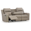 Ashley Livie Manual Recliner Sofa, USB, Table, 87in Beige Gray Faux Leather
