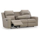 Ashley Livie Manual Recliner Sofa, USB, Table, 87in Beige Gray Faux Leather