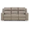 Ashley Livie Manual Recliner Sofa USB Table 87in Beige Gray Faux Leather