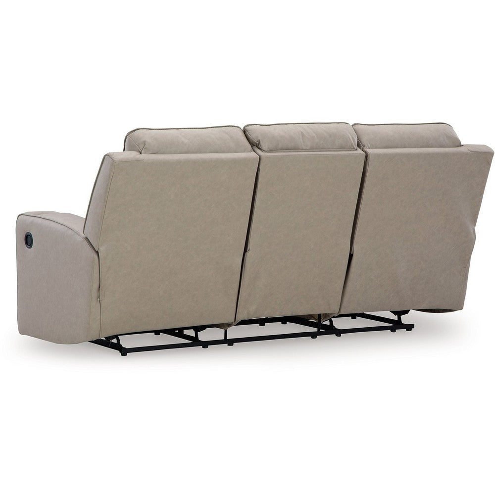 Ashley Livie Manual Recliner Sofa USB Table 87in Beige Gray Faux Leather