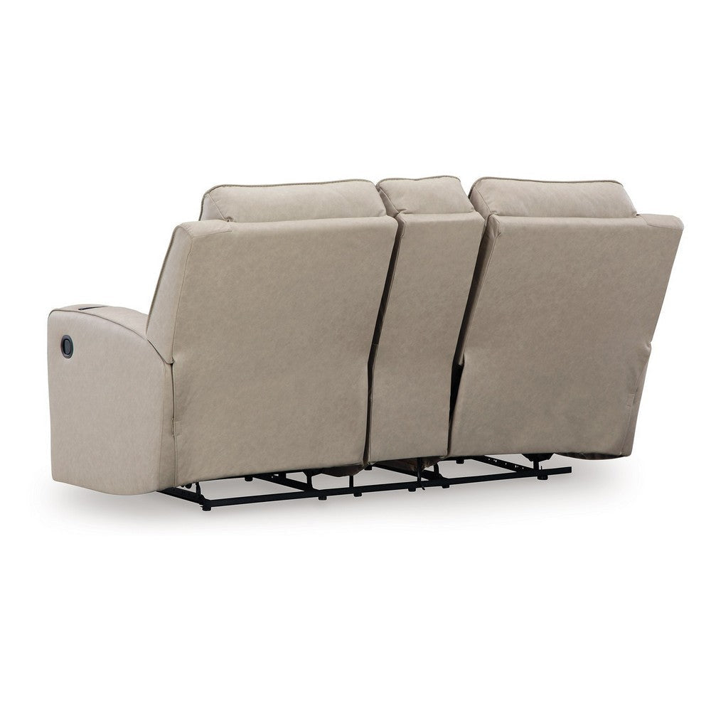 Ashley Livie Manual Recliner Loveseat Console Beige Gray Faux Leather 77in BM332167