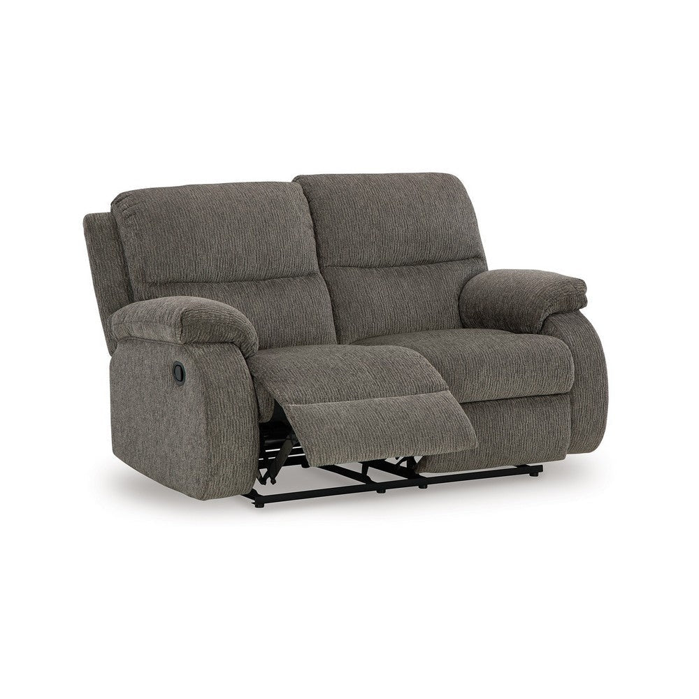 Ashley Lyla Manual Reclining Loveseat, Bustle Back, 61 Inch Gray Polyester