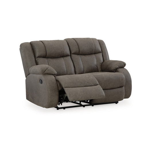 Ashley Perth Manual Reclining Loveseat, Foam, Slate Gray Faux Leather 61 Inch