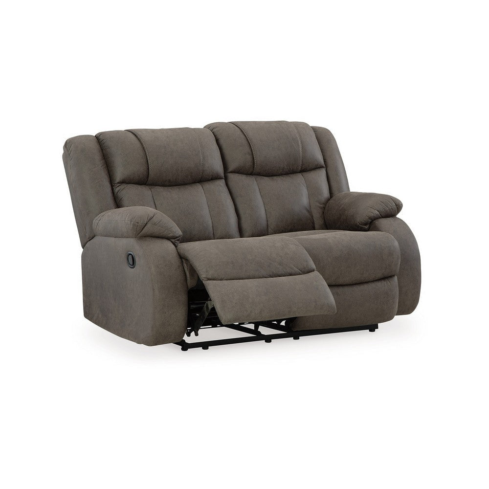Ashley Perth Manual Reclining Loveseat, Foam, Slate Gray Faux Leather 61 Inch
