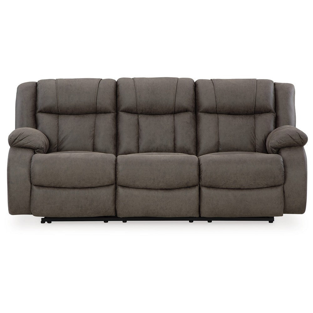 Ashley Perth Manual Recliner Sofa Gray Contrast Stitch Faux Leather 86 Inch BM332182