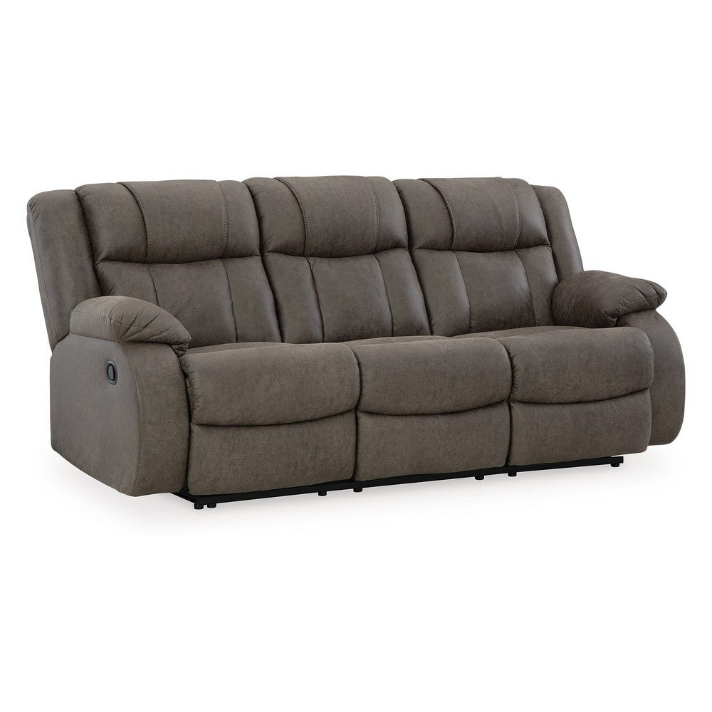 Ashley Perth Manual Recliner Sofa Gray Contrast Stitch Faux Leather 86 Inch BM332182