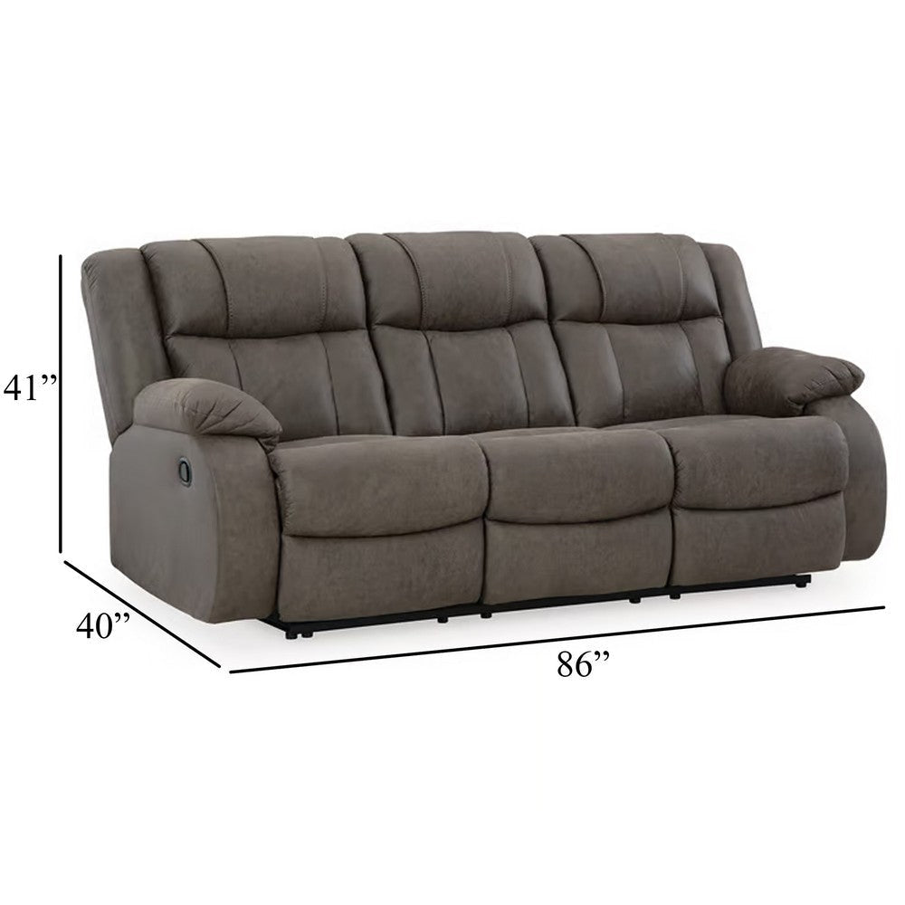 Ashley Perth Manual Recliner Sofa Gray Contrast Stitch Faux Leather 86 Inch BM332182