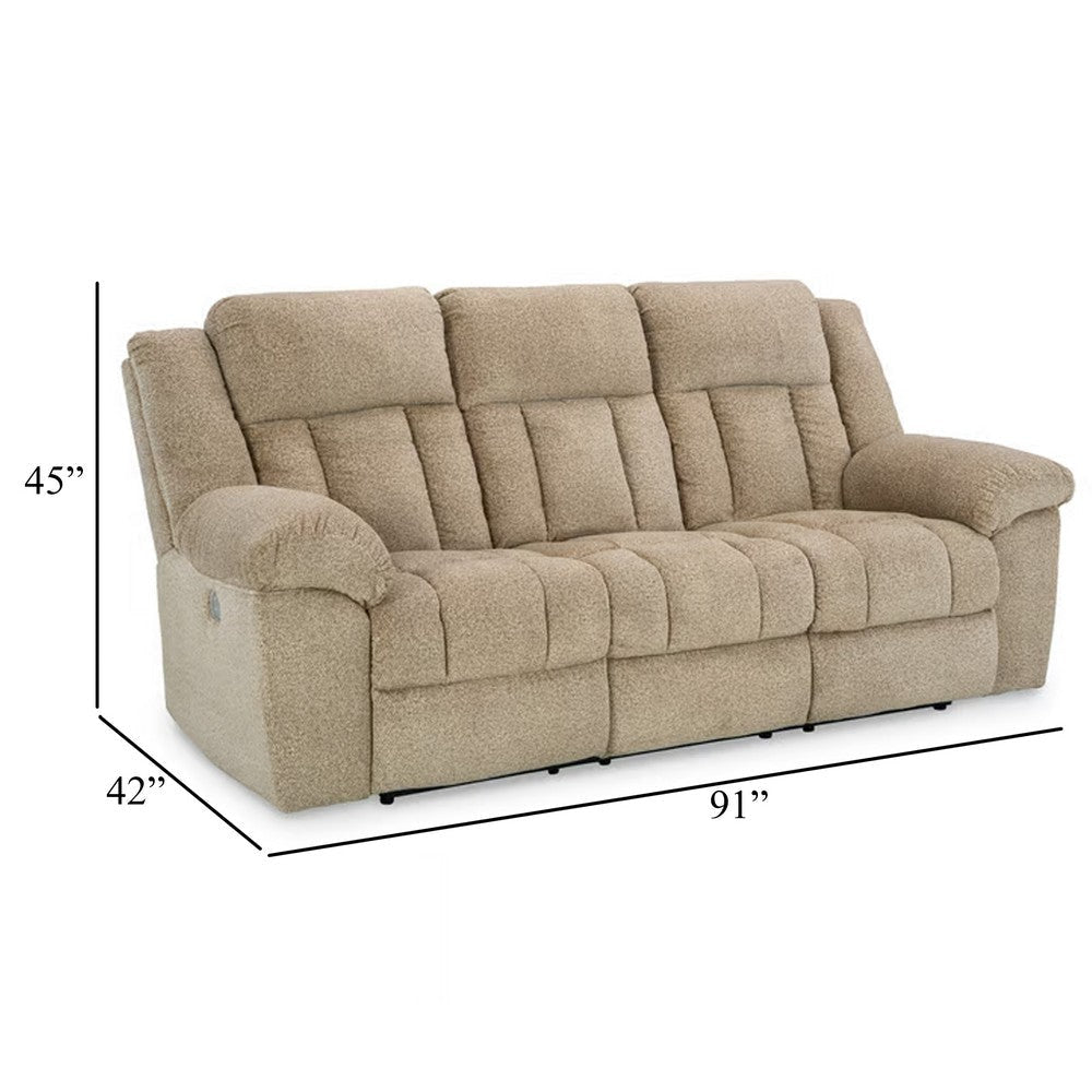 Ashley Kendy Power Recliner Sofa USB Ports Beige Brown Polyester 91 Inch BM332186