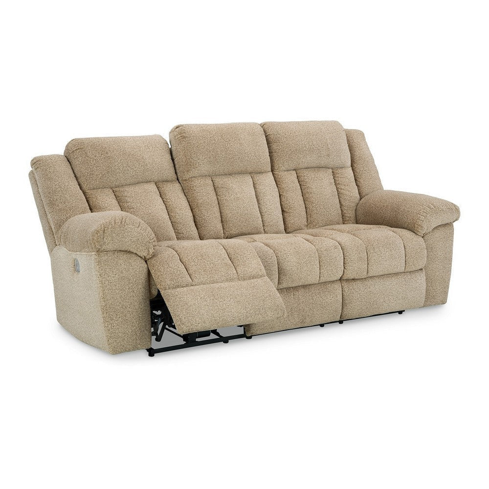 Ashley Kendy Power Recliner Sofa, USB Ports, Beige Brown Polyester 91 Inch