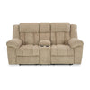 Ashley Kendy Power Reclining Loveseat Console Beige Brown Polyester 80 Inch BM332187