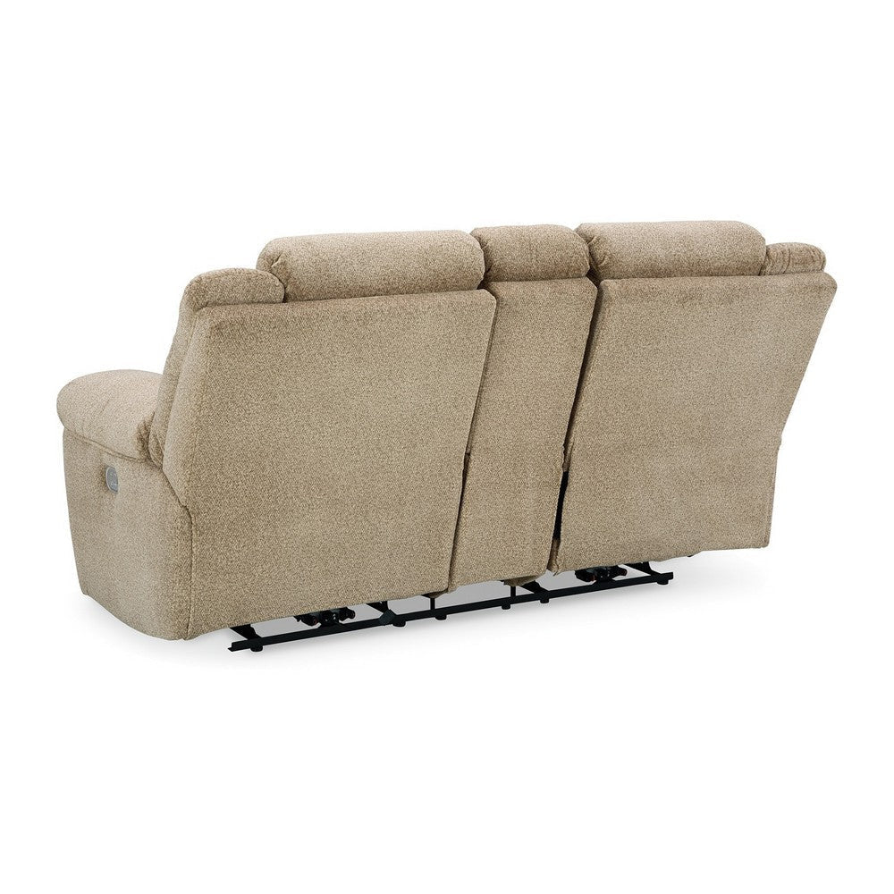 Ashley Kendy Power Reclining Loveseat Console Beige Brown Polyester 80 Inch BM332187