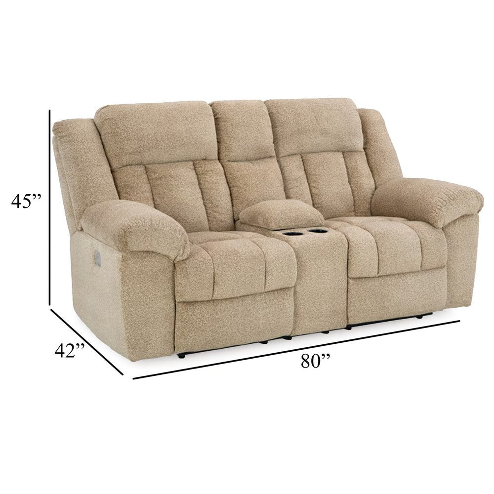 Ashley Kendy Power Reclining Loveseat Console Beige Brown Polyester 80 Inch BM332187