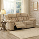 Ashley Kendy Power Reclining Loveseat, Console, Beige Brown Polyester 80 Inch