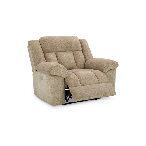 Ashley Kendy Power Recliner Chair, Adjustable Headrest, Beige Brown Polyester