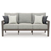 Ashley Karo Outdoor Sofa 4 Accent Pillows 79 Inch Brown Frame Gray Nuvella BM332196