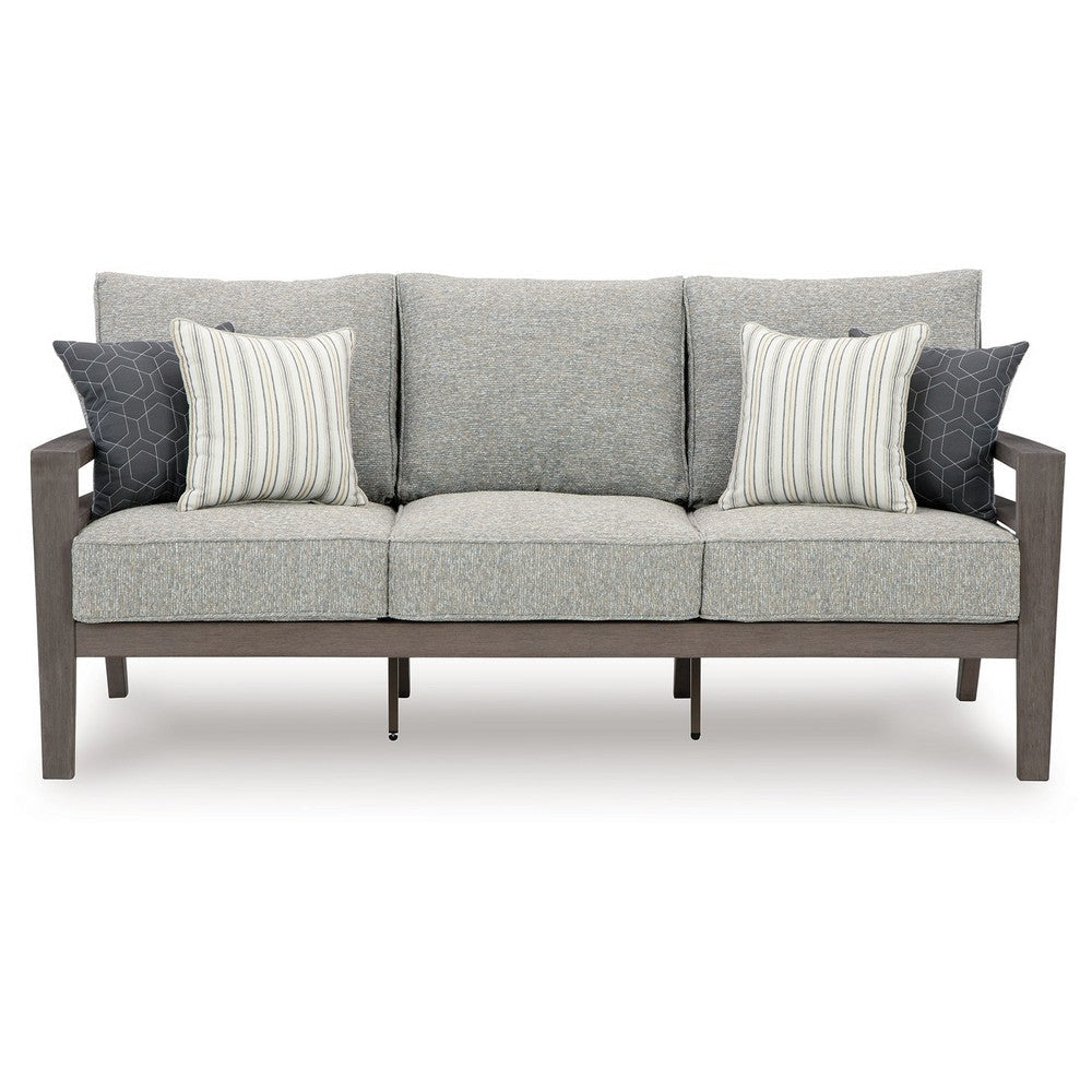Ashley Karo Outdoor Sofa 4 Accent Pillows 79 Inch Brown Frame Gray Nuvella BM332196