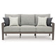 Ashley Karo Outdoor Sofa 4 Accent Pillows 79 Inch Brown Frame Gray Nuvella BM332196