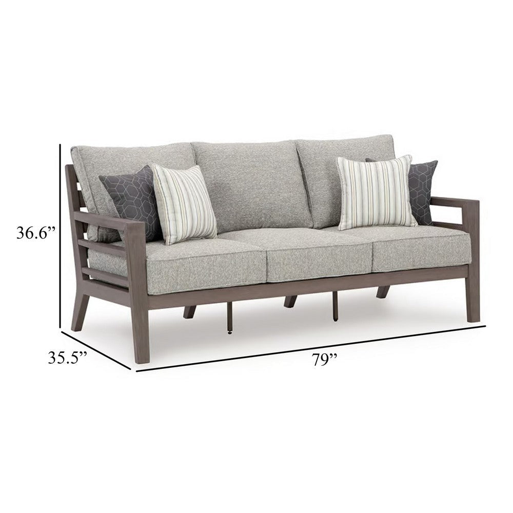 Ashley Karo Outdoor Sofa 4 Accent Pillows 79 Inch Brown Frame Gray Nuvella BM332196