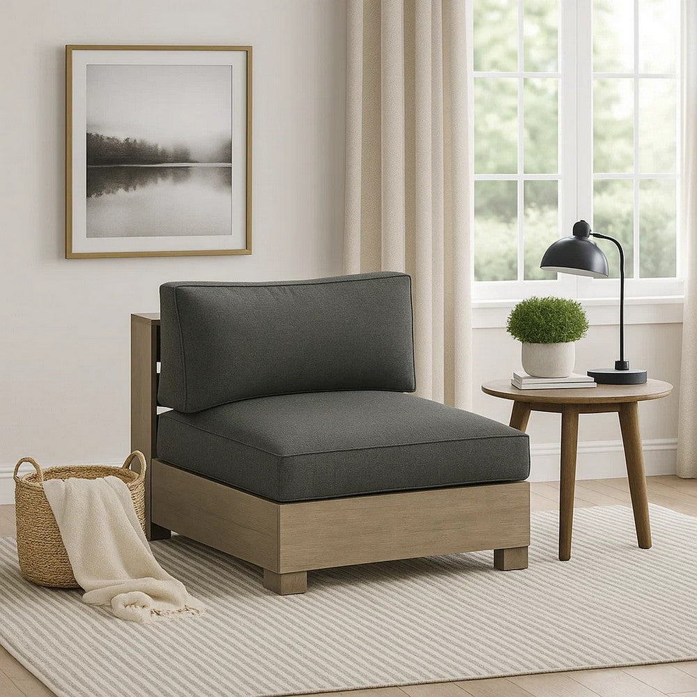 Ashley Mayo Outdoor Modular Armless Chair, Dark Gray Nuvella Fabric, Brown