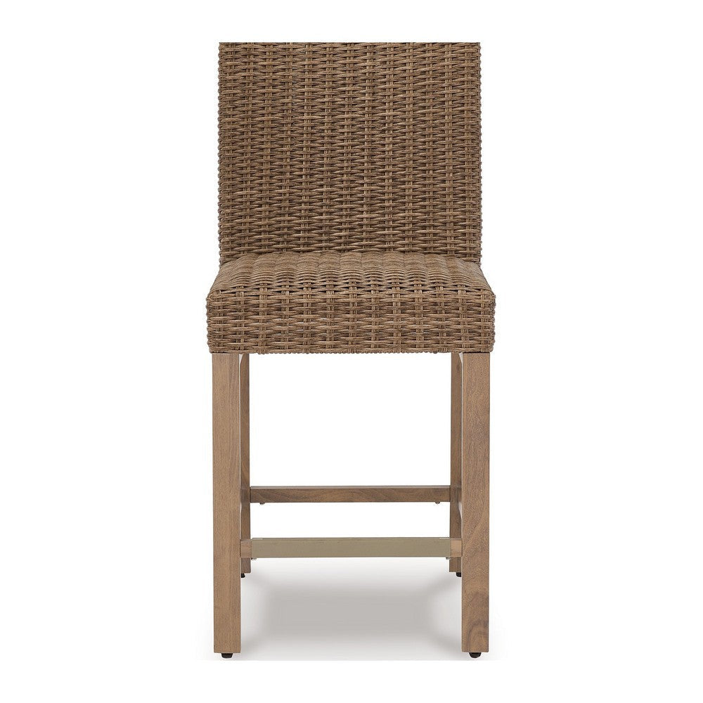 Ashley Walo Indoor Outdoor Barstool Set of 2 Wicker Seat 28 Inch Brown BM332198