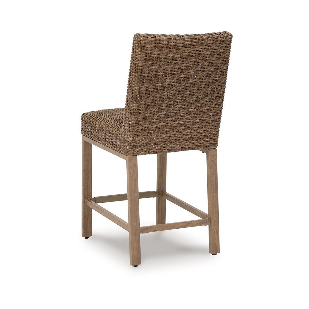 Ashley Walo Indoor Outdoor Barstool Set of 2 Wicker Seat 28 Inch Brown BM332198
