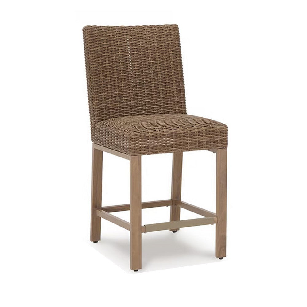 Ashley Walo Indoor Outdoor Barstool Set of 2, Wicker Seat 28 Inch, Brown