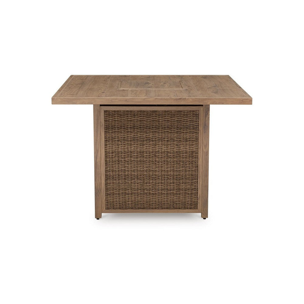 Ashley Walo Outdoor Fire Pit Bar Table 56 Inch Square Brown Rattan Wicker BM332199