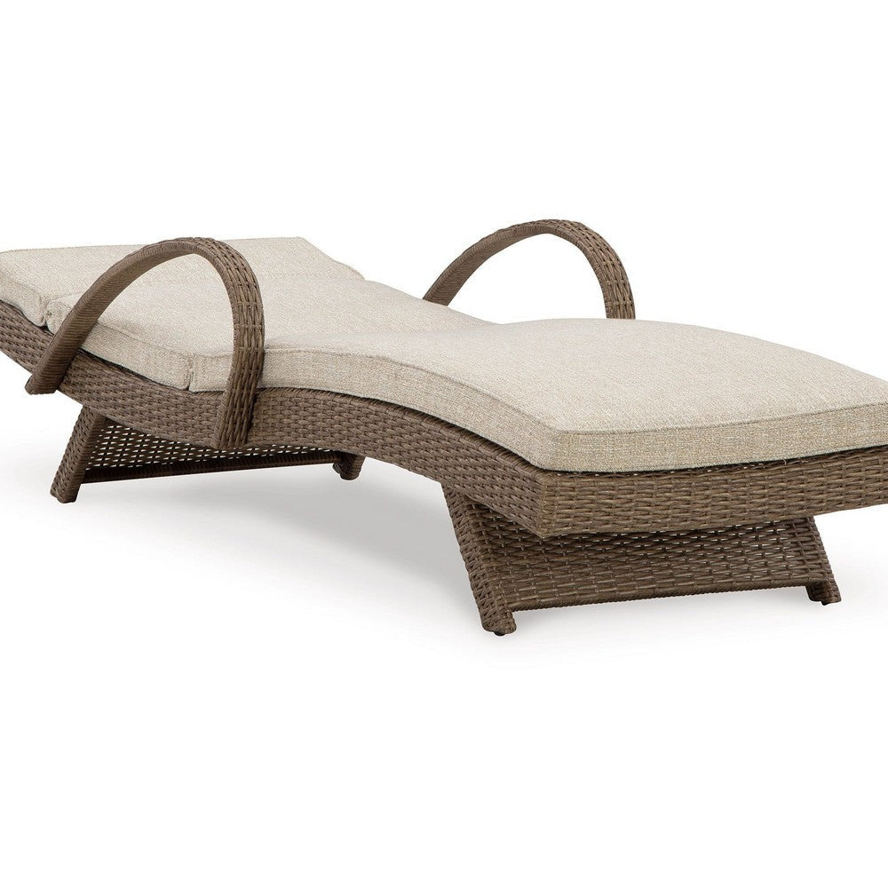 Ashley Tira Outdoor Chaise Lounge Adjustable 78 Inch Brown Wicker Beige BM332200