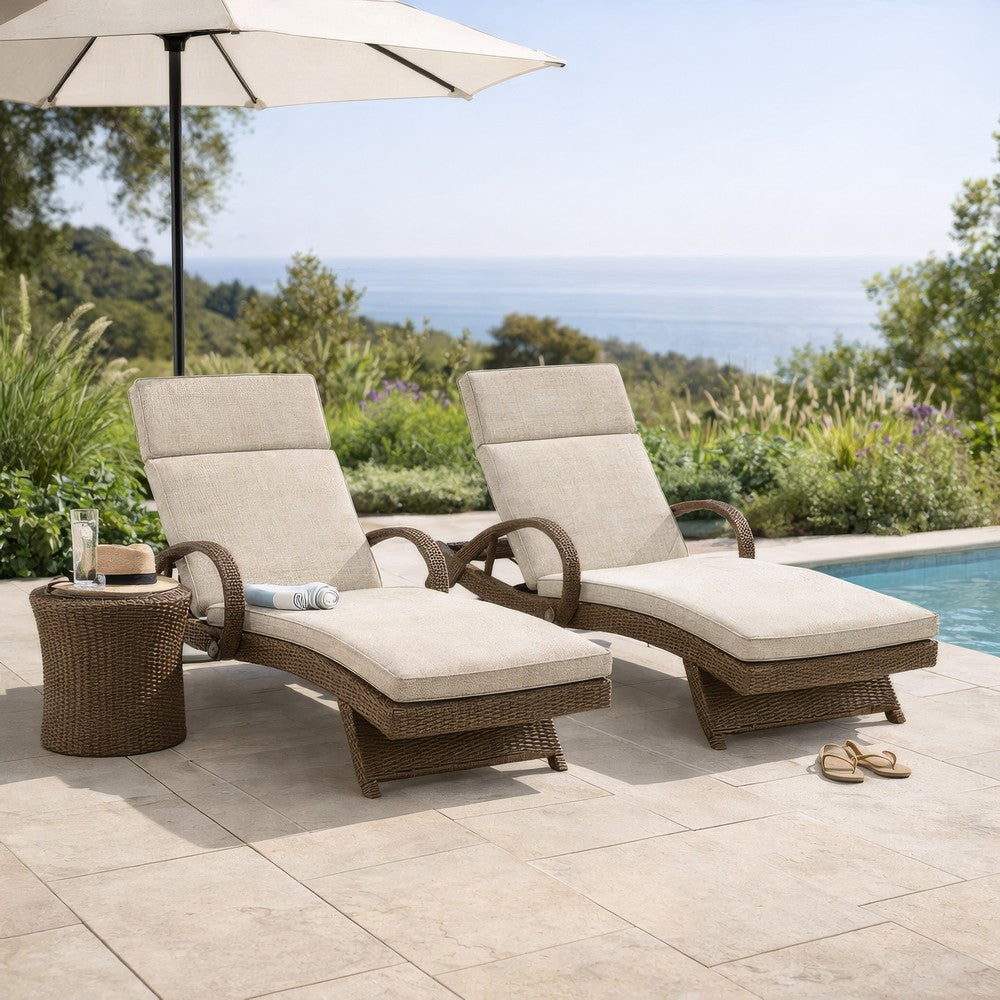 Ashley Tira Outdoor Chaise Lounge, Adjustable 78 Inch Brown Wicker, Beige