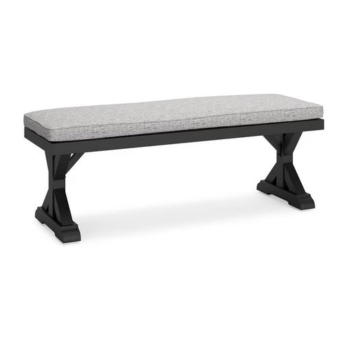 Ashley Tira Outdoor Bench, Gray Nuvella, 54 Inch, Black Wicker Trestle Base