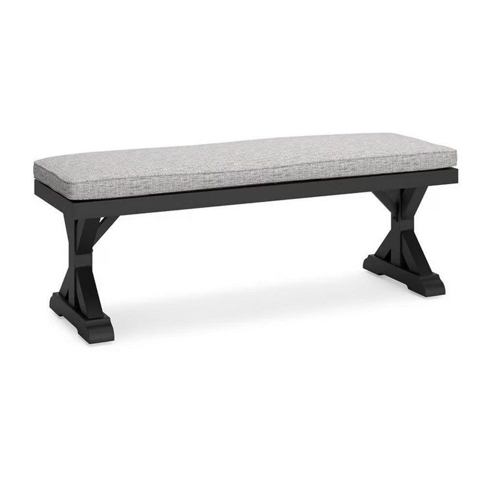 Ashley Tira Outdoor Bench, Gray Nuvella, 54 Inch, Black Wicker Trestle Base