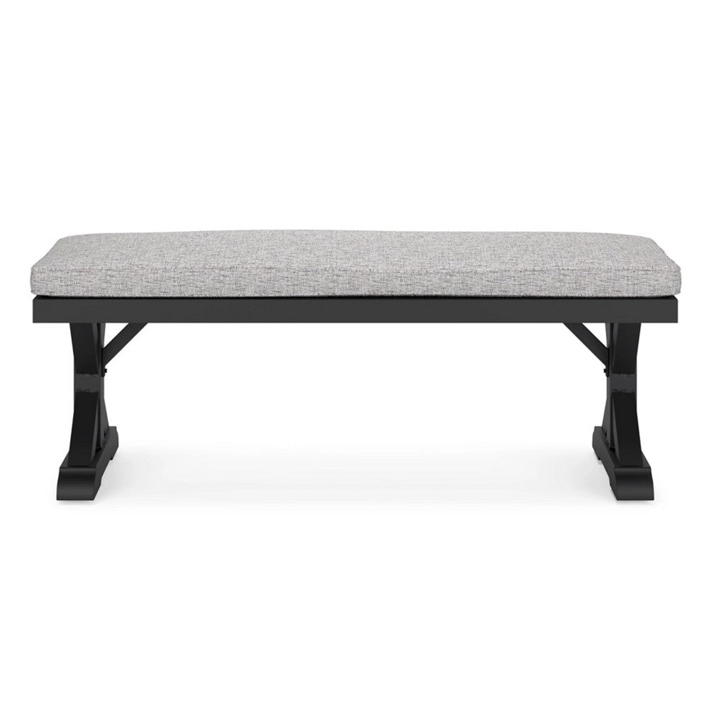 Ashley Tira Outdoor Bench Gray Nuvella 54 Inch Black Wicker Trestle Base BM332201