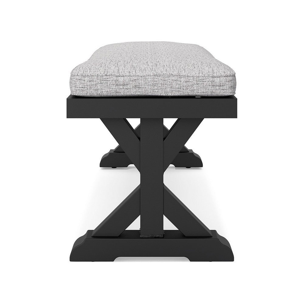 Ashley Tira Outdoor Bench Gray Nuvella 54 Inch Black Wicker Trestle Base BM332201