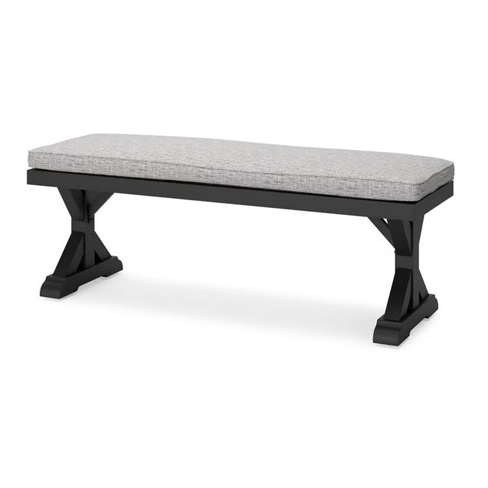 Ashley Tira Outdoor Bench Gray Nuvella 54 Inch Black Wicker Trestle Base BM332201