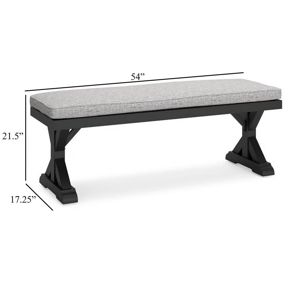 Ashley Tira Outdoor Bench Gray Nuvella 54 Inch Black Wicker Trestle Base BM332201