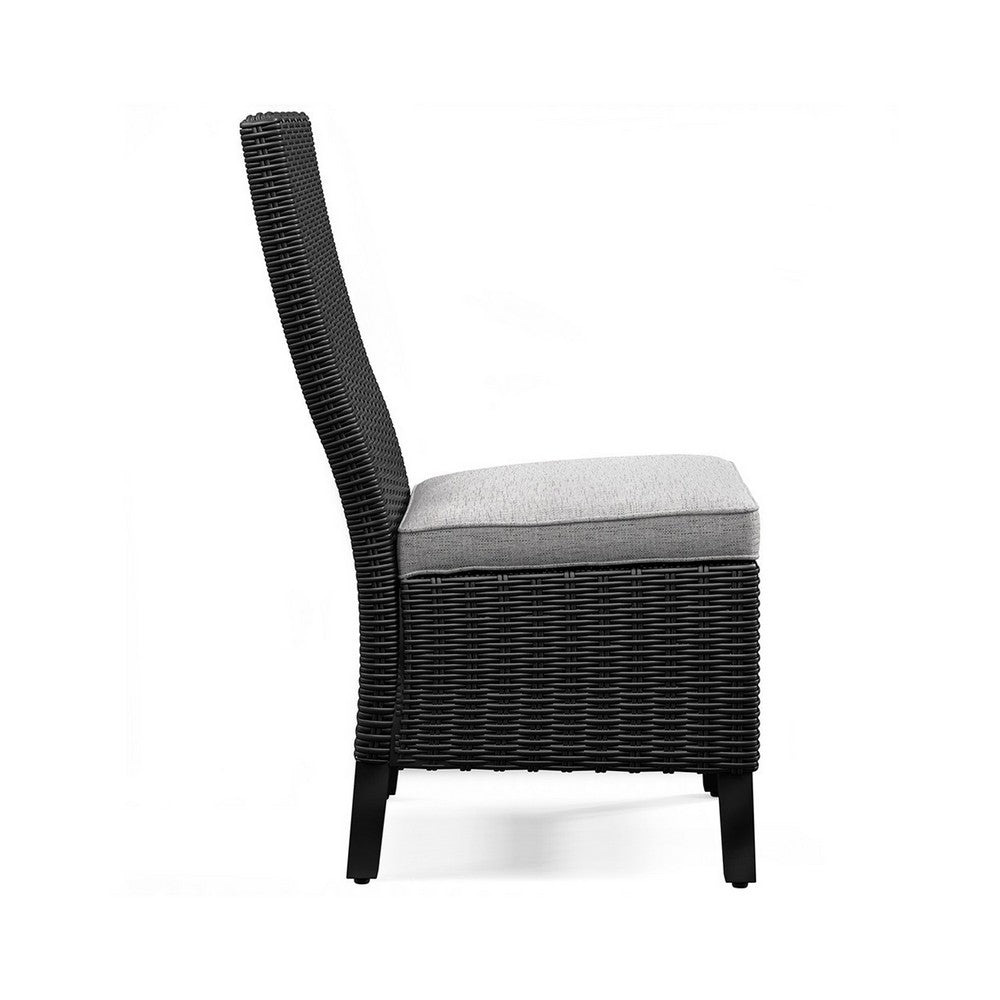 Ashley Tira Indoor Outdoor Side Chair Set of 2, Black Wicker, Gray Nuvella