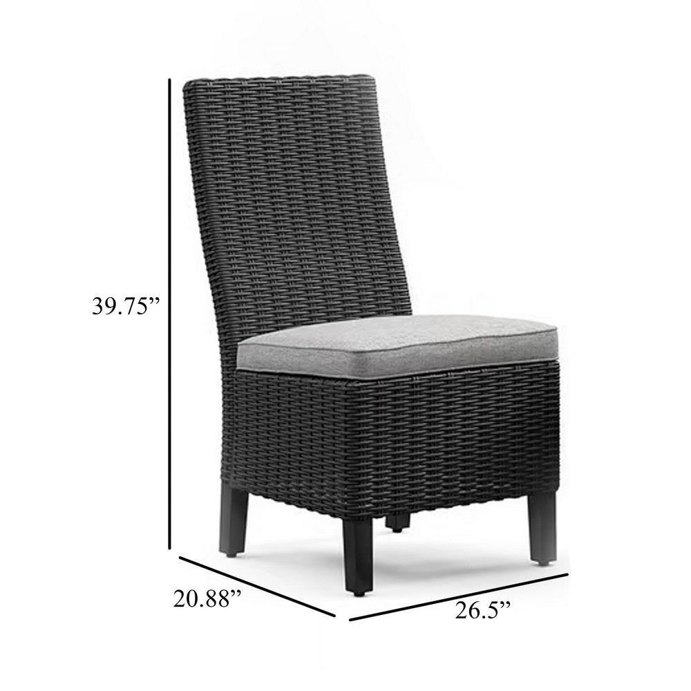 Ashley Tira Indoor Outdoor Side Chair Set of 2, Black Wicker, Gray Nuvella