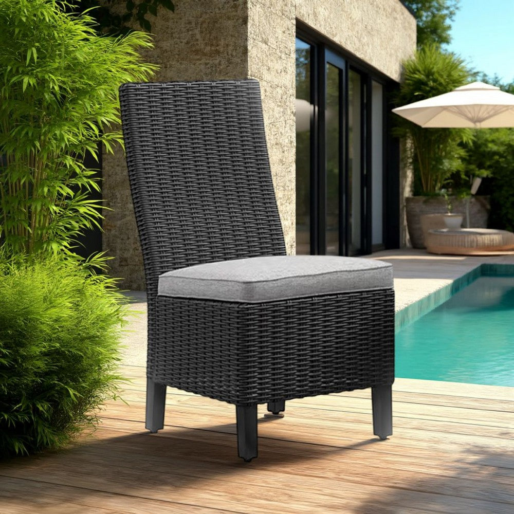 Ashley Tira Indoor Outdoor Side Chair Set of 2, Black Wicker, Gray Nuvella