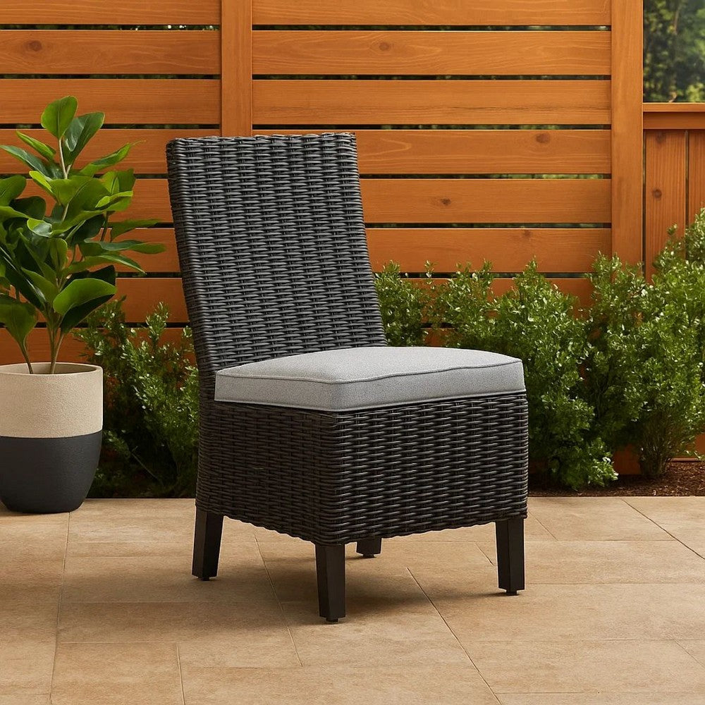 Ashley Tira Indoor Outdoor Side Chair Set of 2, Black Wicker, Gray Nuvella