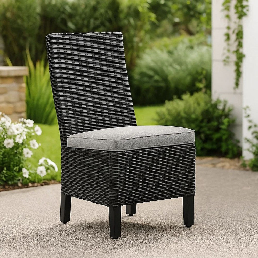 Ashley Tira Indoor Outdoor Side Chair Set of 2, Black Wicker, Gray Nuvella