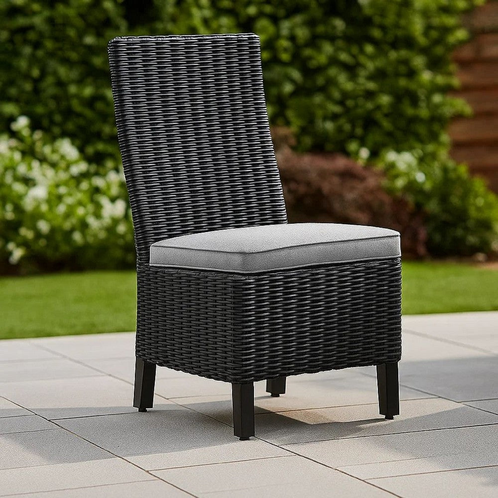 Ashley Tira Indoor Outdoor Side Chair Set of 2, Black Wicker, Gray Nuvella