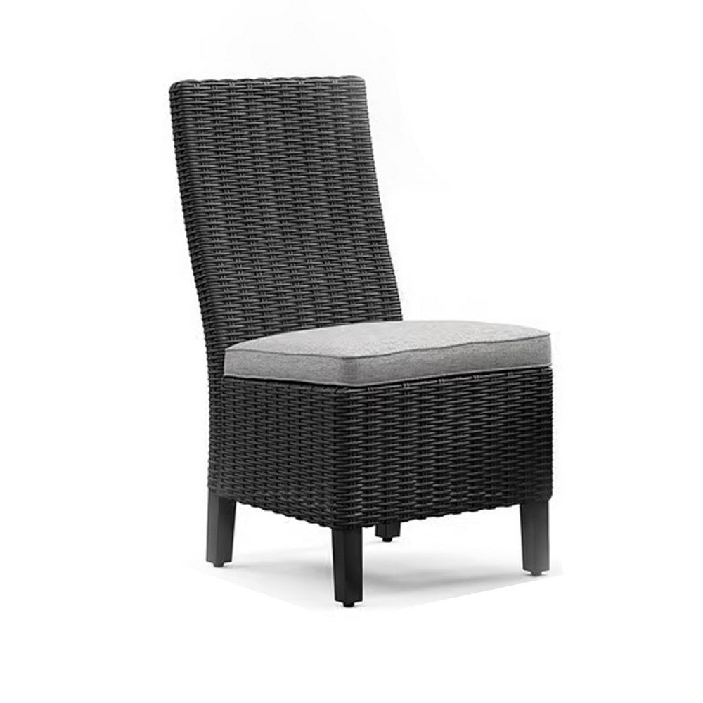 Ashley Tira Indoor Outdoor Side Chair Set of 2, Black Wicker, Gray Nuvella