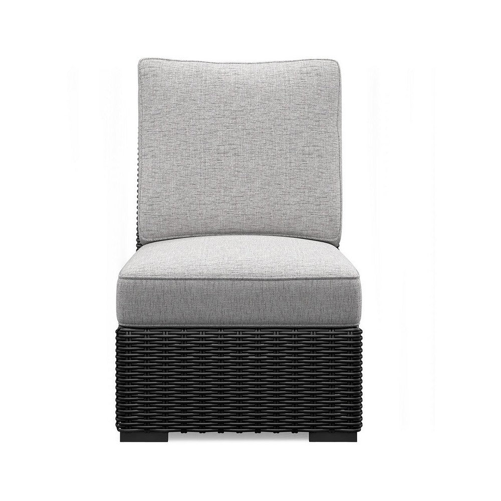 Ashley Tira Outdoor Modular Armless Chair, Black Woven Wicker, Gray Nuvella