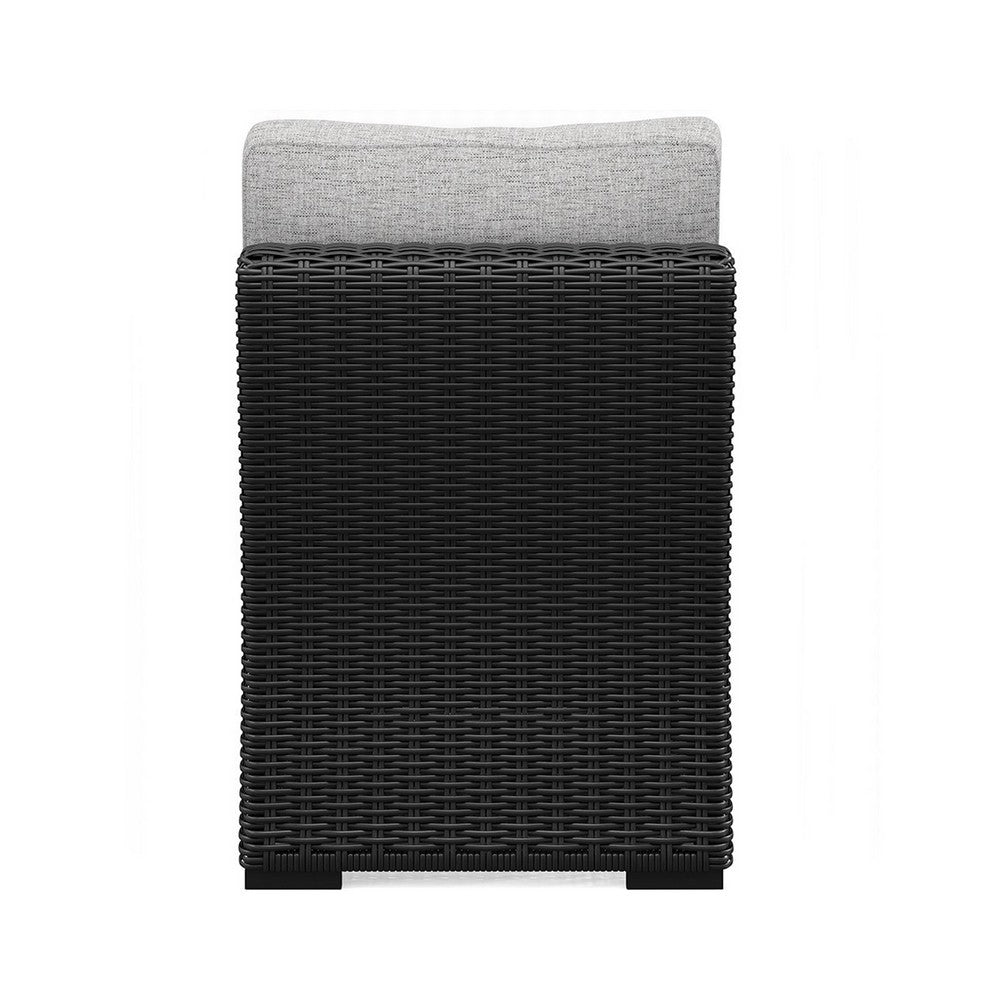 Ashley Tira Outdoor Modular Armless Chair, Black Woven Wicker, Gray Nuvella