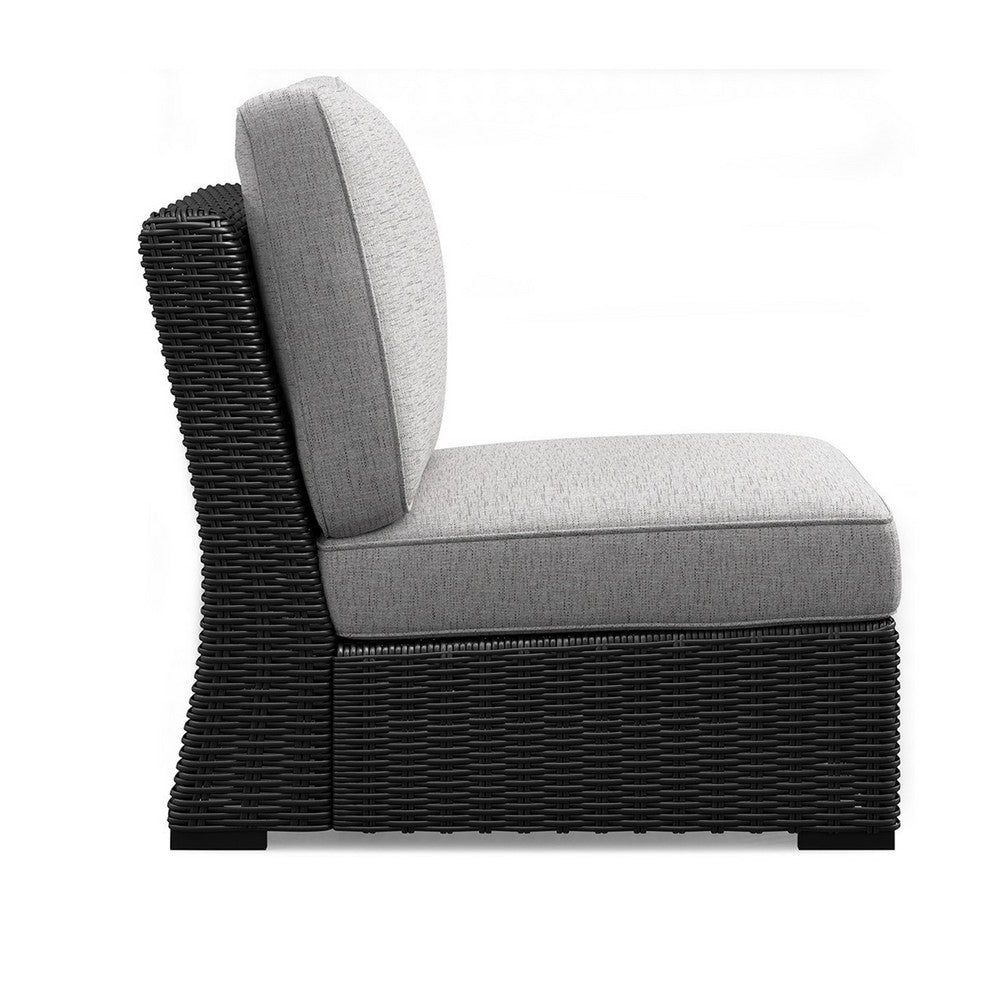 Ashley Tira Outdoor Modular Armless Chair, Black Woven Wicker, Gray Nuvella
