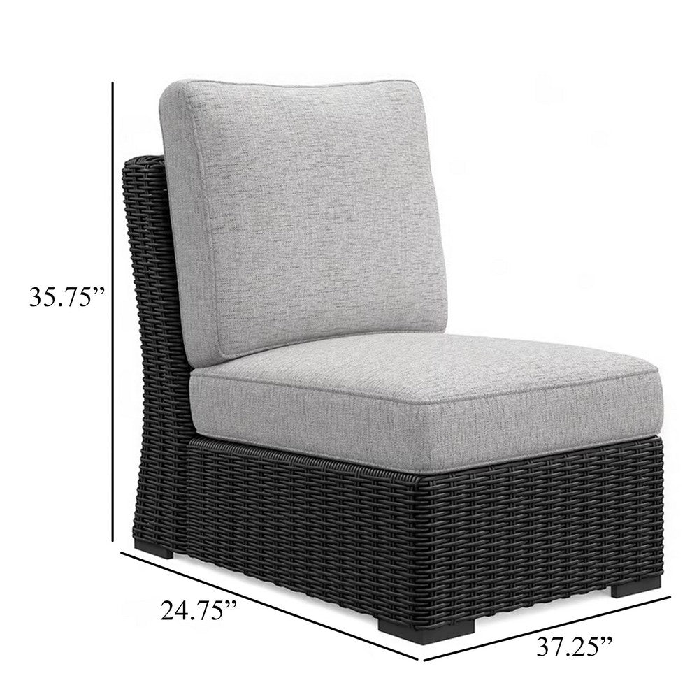 Ashley Tira Outdoor Modular Armless Chair, Black Woven Wicker, Gray Nuvella